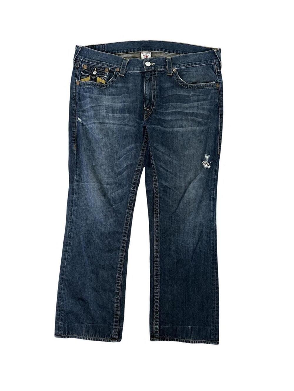 True Religion Straight Leg Jeans Gold Horseshoe Embroidery Back Flap Size 40 x29